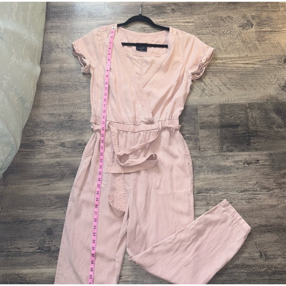 Abercrombie & Fitch Womens Jumpsuit Pink V-Neck Short Sleeve Belted Casual - Picture 3 of 10